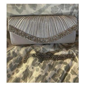 Evening Clutch Crossbody Bag Silver Purse Wedding Handbag Party Prom Bridal Gift